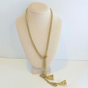 Emmons Vintage Victorian Revival Gold Tone Lariat Double Faux Wax Seal Fob 38"